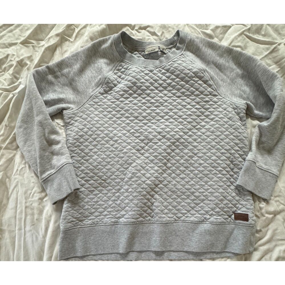 L.L. Bean Quilted Crewneck Sweatshirt Gray Mens Medium EUC